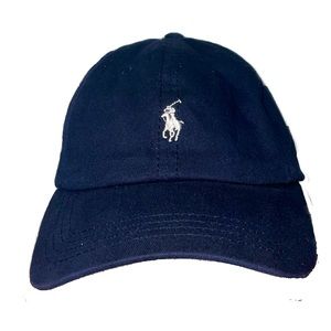 Ralph Lauren Polo Baseball Hat - Navy Blue w/ image of logo stitched on front